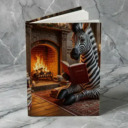Zebra Reading Book By Cozy Fireplace