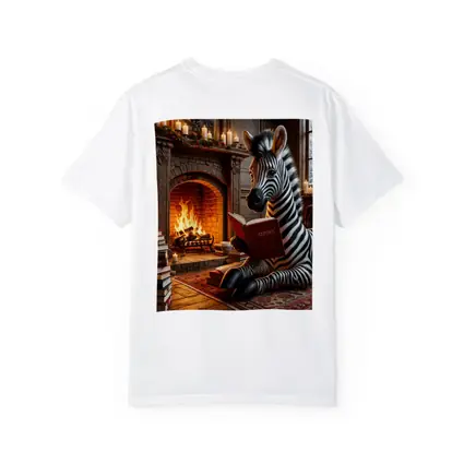 Zebra Reading Book By Cozy Fireplace