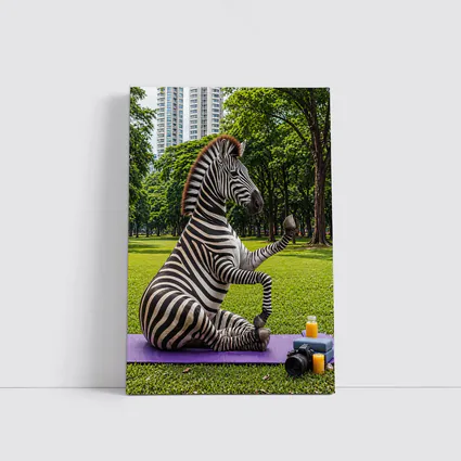 Zebra Doing Yoga in City Park