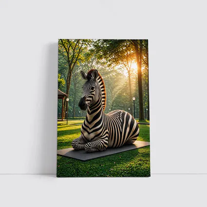 Zebra Resting on Mat in Sunny Park