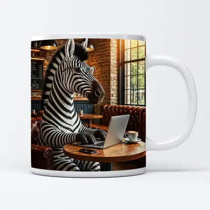 Zebra Working On Laptop In Coffee Shop