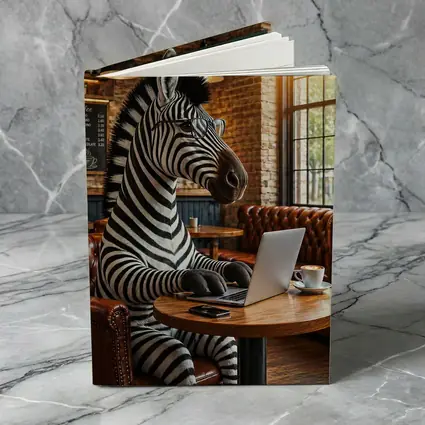 Zebra Working On Laptop In Coffee Shop