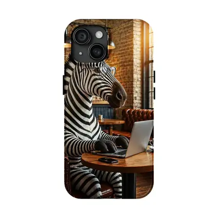 Zebra Working On Laptop In Coffee Shop