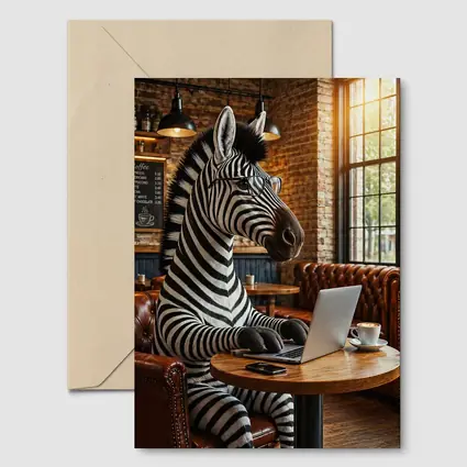 Zebra Working On Laptop In Coffee Shop
