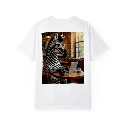 Zebra Working On Laptop In Coffee Shop