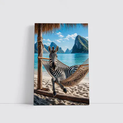 Zebra Relaxing in Hammock Beach Scene
