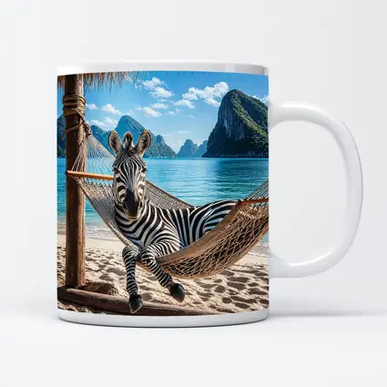 Zebra Relaxing in Hammock Beach Scene