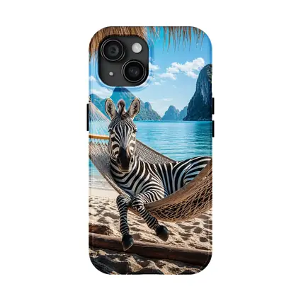 Zebra Relaxing in Hammock Beach Scene