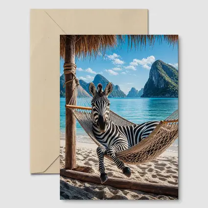 Zebra Relaxing in Hammock Beach Scene