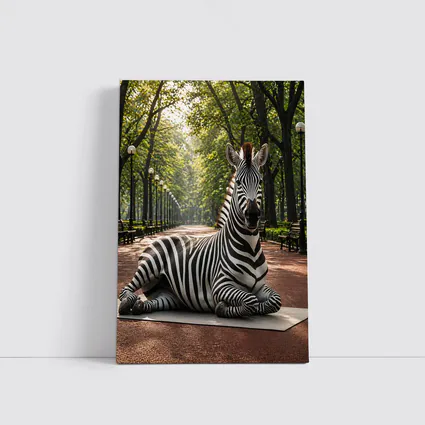 Zebra Relaxing on Yoga Mat Park