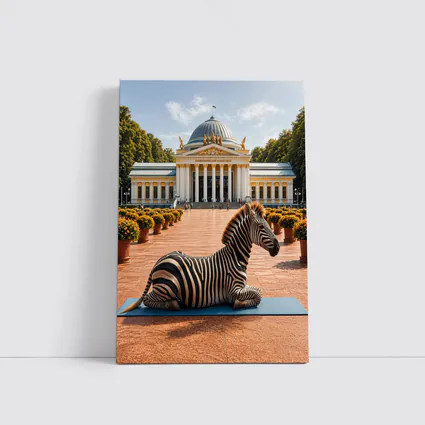 Zebra Doing Yoga Pose Neoclassical Building