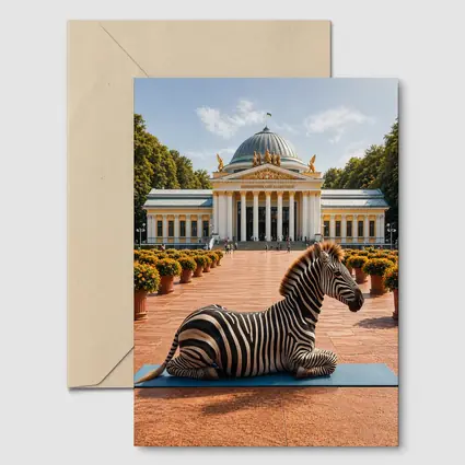 Zebra Doing Yoga Pose Neoclassical Building