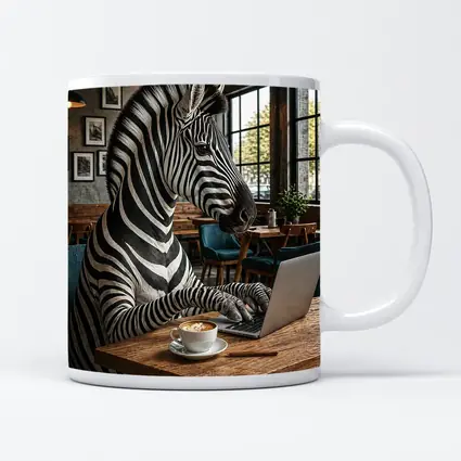 Zebra Working on Laptop in Cafe