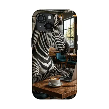 Zebra Working on Laptop in Cafe