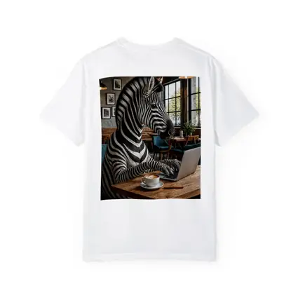 Zebra Working on Laptop in Cafe