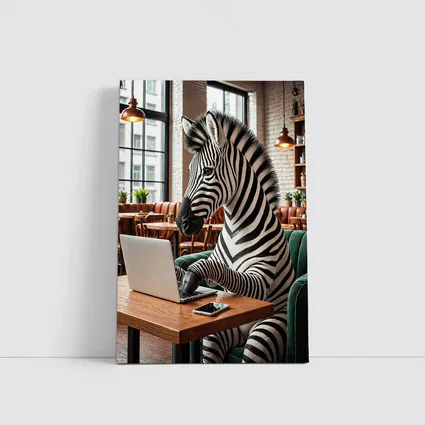 Zebra Working on Laptop in Cozy Cafe