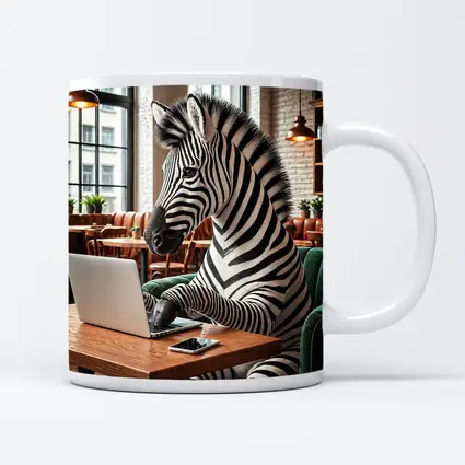 Zebra Working on Laptop in Cozy Cafe