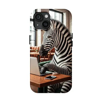 Zebra Working on Laptop in Cozy Cafe