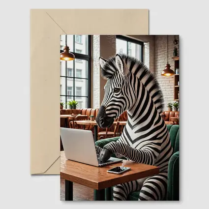 Zebra Working on Laptop in Cozy Cafe