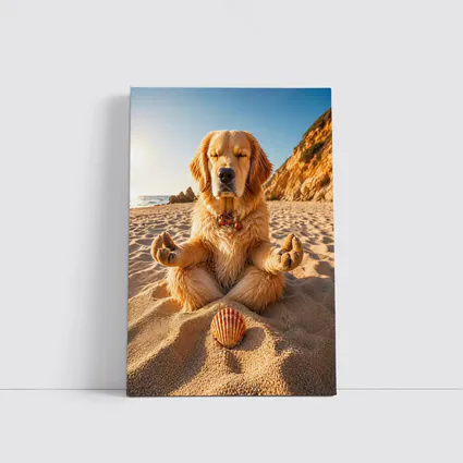 Golden Retriever Meditating on Sunny Beach