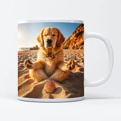 Golden Retriever Meditating on Sunny Beach