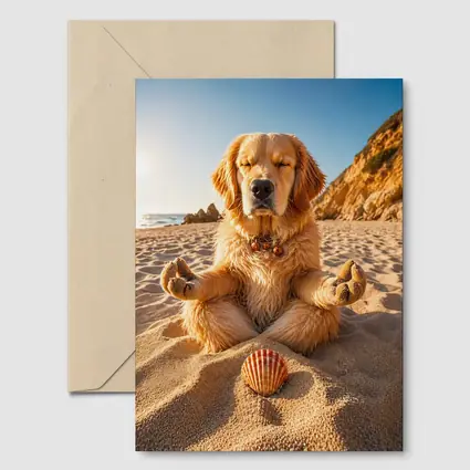 Golden Retriever Meditating on Sunny Beach