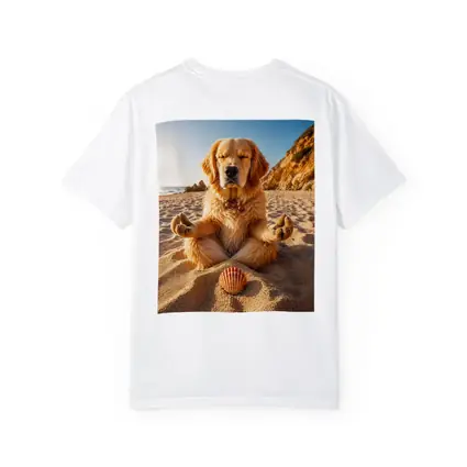 Golden Retriever Meditating on Sunny Beach