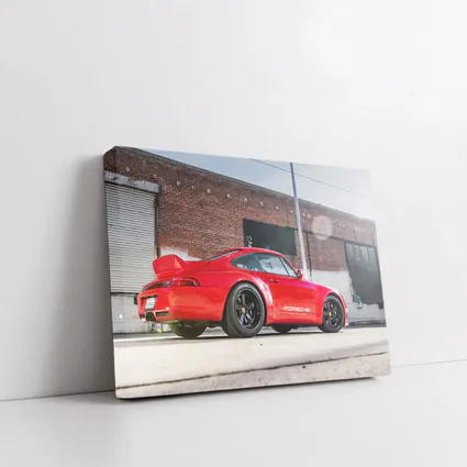 Red Porsche 911 Parked Urban Brick Wall