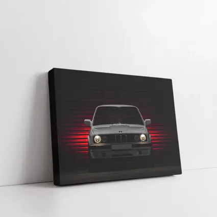 BMW E30 Front View Dark Red Background