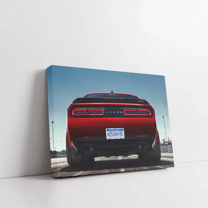 Dodge Challenger Rear View Red Muscle Car