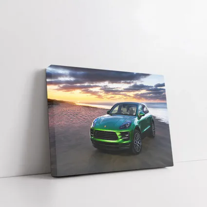 Porsche Macan Green SUV Beach Sunset