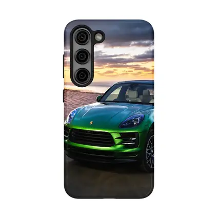 Porsche Macan Green SUV Beach Sunset