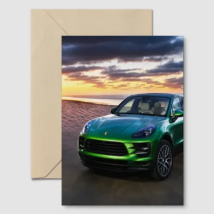 Porsche Macan Green SUV Beach Sunset