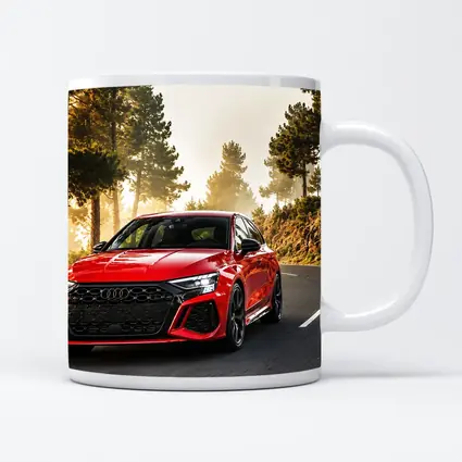 Audi RS3 Red on Misty Forest Road