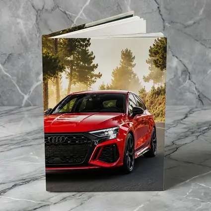 Audi RS3 Red on Misty Forest Road
