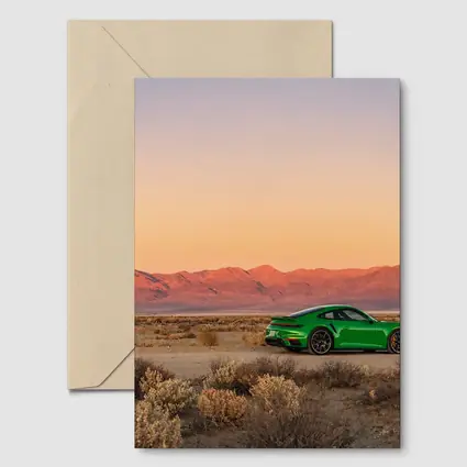 Porsche 911 Green Desert Sunset Mountains