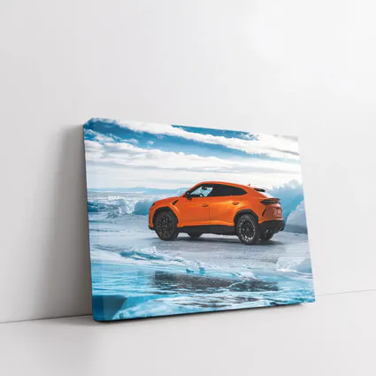 Lamborghini Urus Orange on Frozen Ice