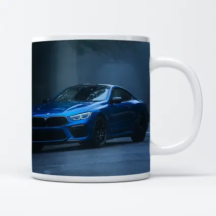 BMW M8 Blue Coupe Foggy Forest Road