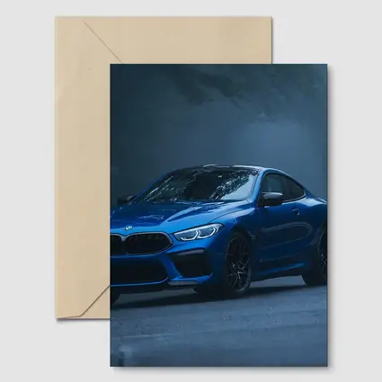 BMW M8 Blue Coupe Foggy Forest Road