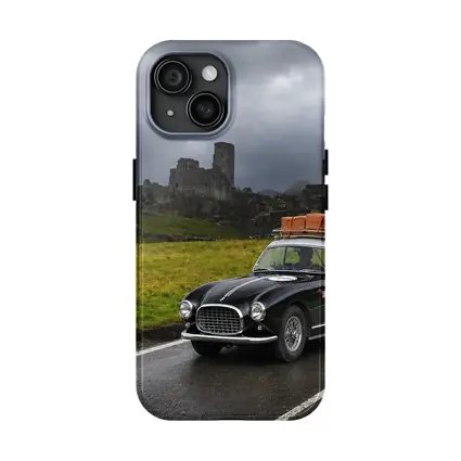 Classic Ferrari Coupe Rainy Castle Ruins