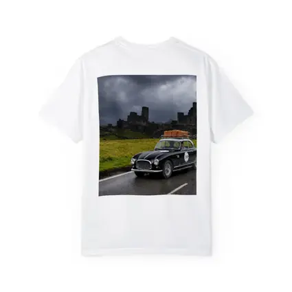 Classic Ferrari Coupe Rainy Castle Ruins