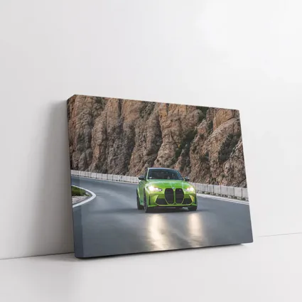 BMW M3 Green On Rocky Mountain Road