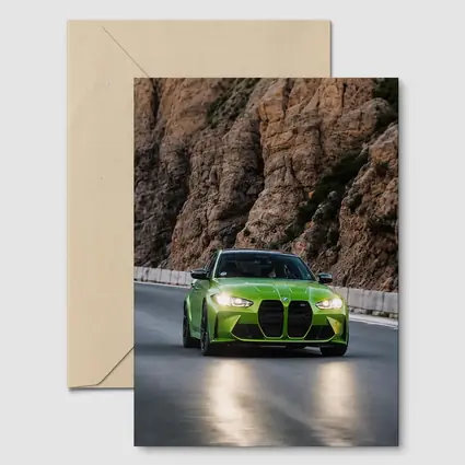 BMW M3 Green On Rocky Mountain Road