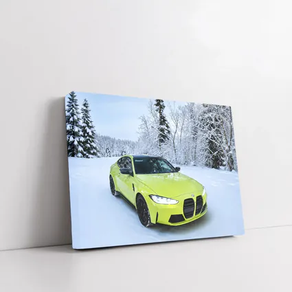 BMW M4 Lime Green Snow Winter Forest