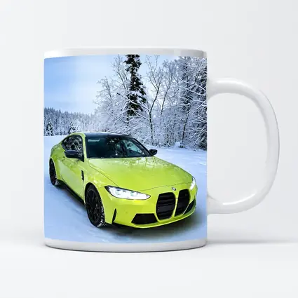 BMW M4 Lime Green Snow Winter Forest
