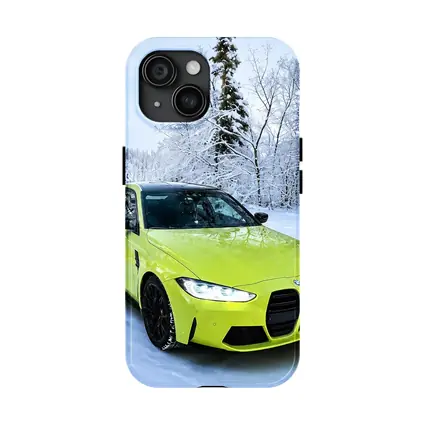 BMW M4 Lime Green Snow Winter Forest