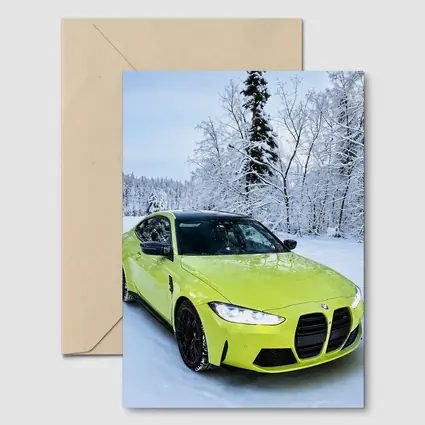BMW M4 Lime Green Snow Winter Forest