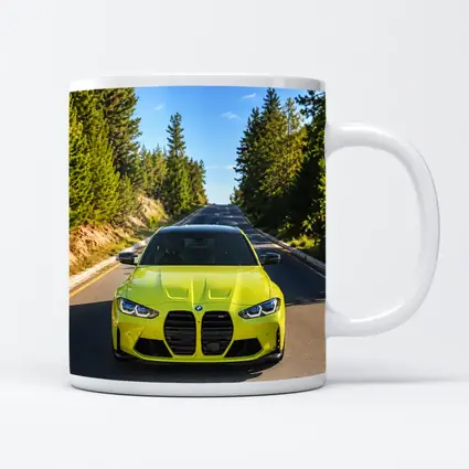 BMW M4 Yellow Front View Forest Road