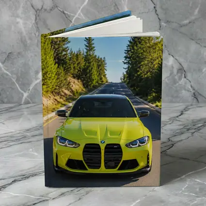 BMW M4 Yellow Front View Forest Road