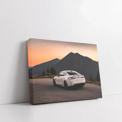 BMW M4 White Coupe Mountain Sunset View
